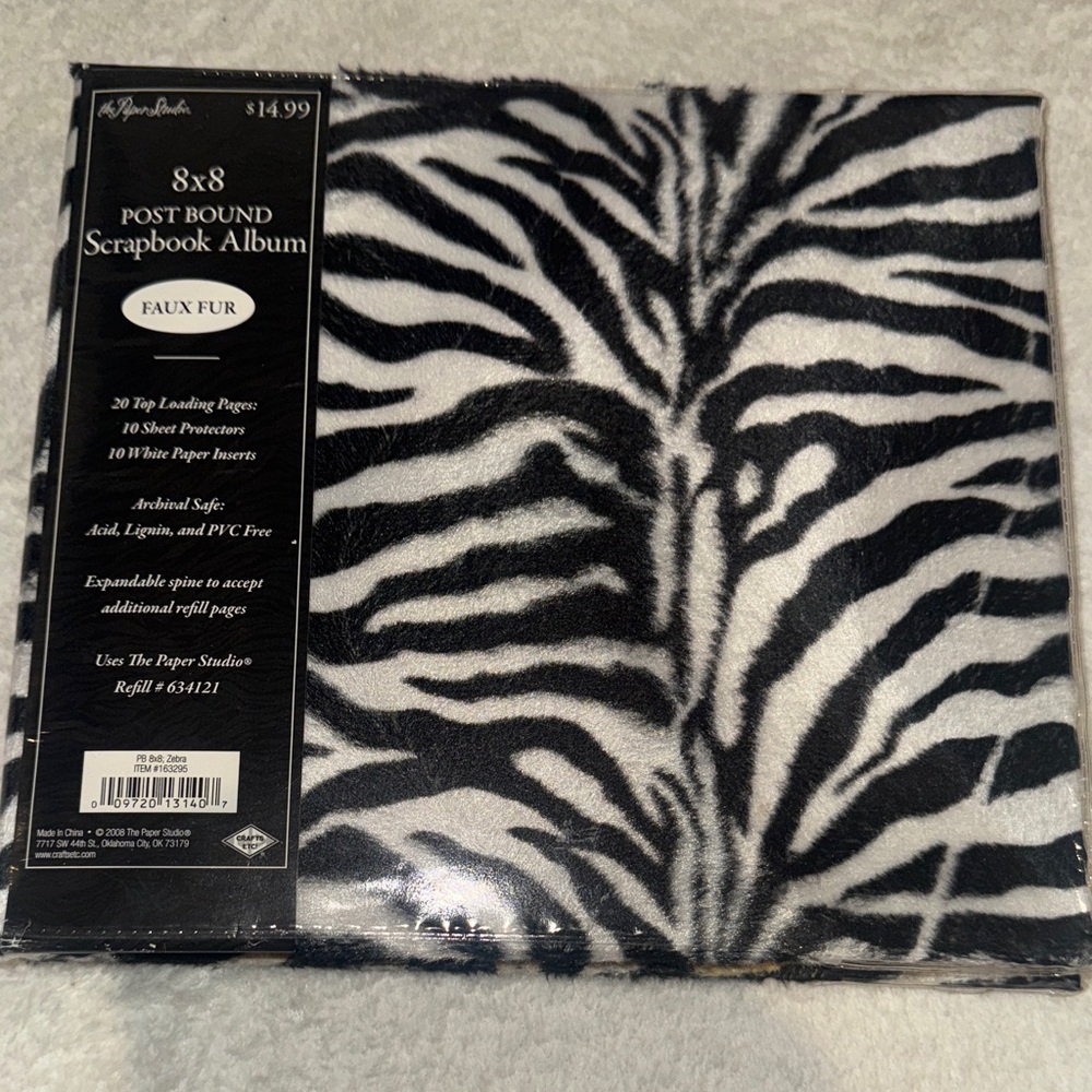 Zebra Faux Fur Post Bound Scrapbook Album